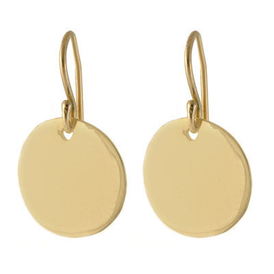 satin yellow gold disk drop earrings