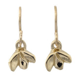 gold three petal flower drop earrings