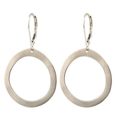large satin sterling silver open circle drop earrings