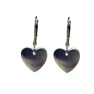 satin sterling silver heart drop earrings